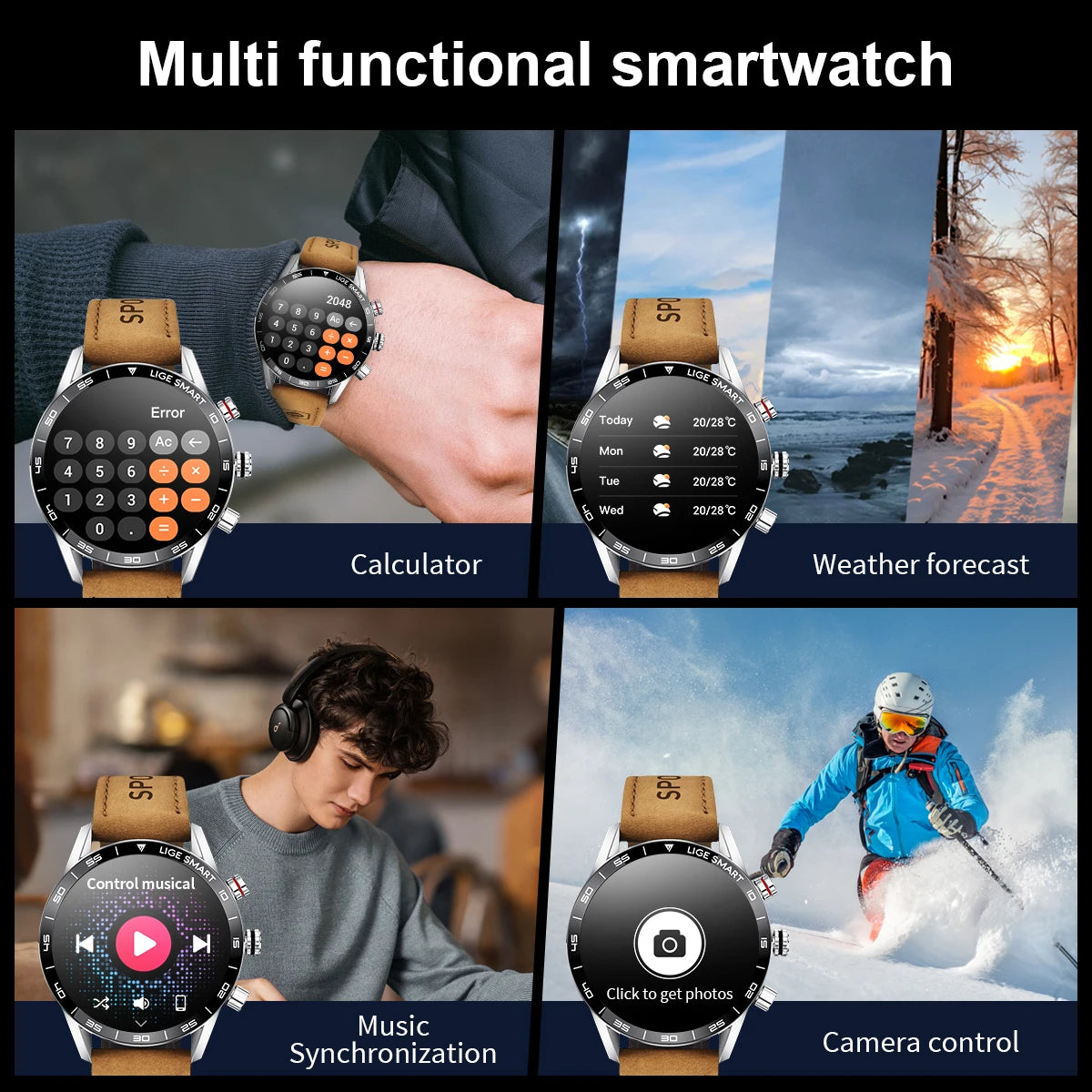 Smartwatch Militar LIGE GPS AMOLED Bluetooth À Prova D'água