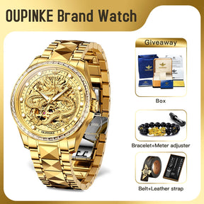 Relógio OUPINKE 3276 Automático Mecânico com Fase Lunar e Dragão
