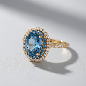 Anel Solitário Moissanita Azul 1.0CT