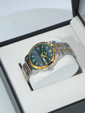 Relógio Masculino Luxo Dourado Azul Strass - VA VA VOOM